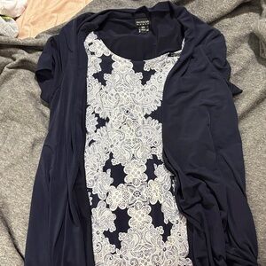 Enfocus Studio Navy and White Lace Long Sleeve Dress